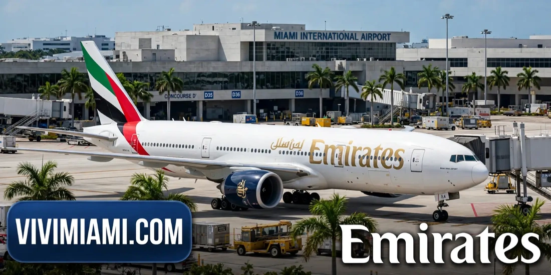 Avión Emirates aeropuerto Internacional de Miami MIA