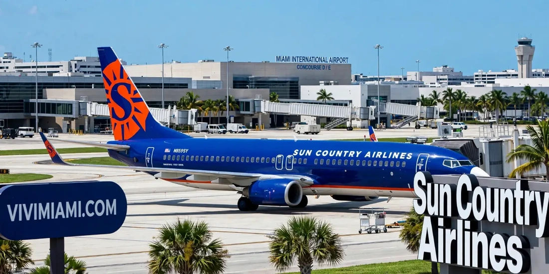 Avión Sun Country Airlines aeropuerto Internacional de Miami MIA